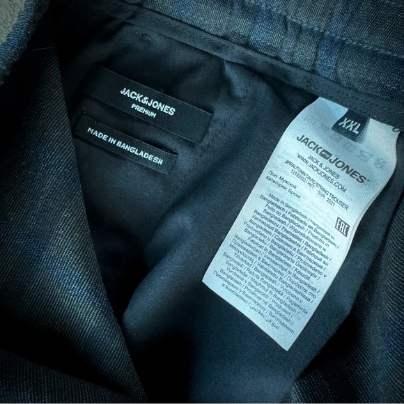 Jack & Jones Premium Men’s Trousers Pants in Charcoal Gray & Navy Blue Check - Picture 14 of 15